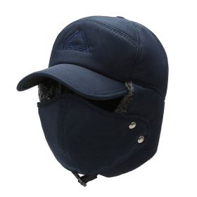 Mens Outdoor Thickened Warm Ear Protection Windproof Versatile Winter Baseball Cap - Dark blue