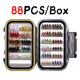 Kylebooker Fishing Dry Wet Flies Scud Nymph Midge Larvae Fishing Bait Box Trout Fishing Fly Hook Lures Carp Artificial Bait - 88pcs