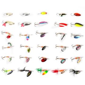 30Pcs Fishing Lures Kit Metal Spoon Lures Hard Spinner Baits with Single Triple Hook for Trout Bass Salmon with Free Tackle Box - Fish Lure