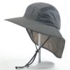 Wide Brim Sun Screen Hat With Neck Flap; Adjustable Waterproof Quick-drying Outdoor Hiking Fishing Cap For Men Women - Dark Gray